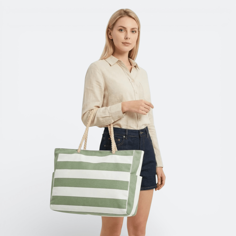 Grand Sac de Plage Pliable Rayures Noir Blanc - | AïtaVia