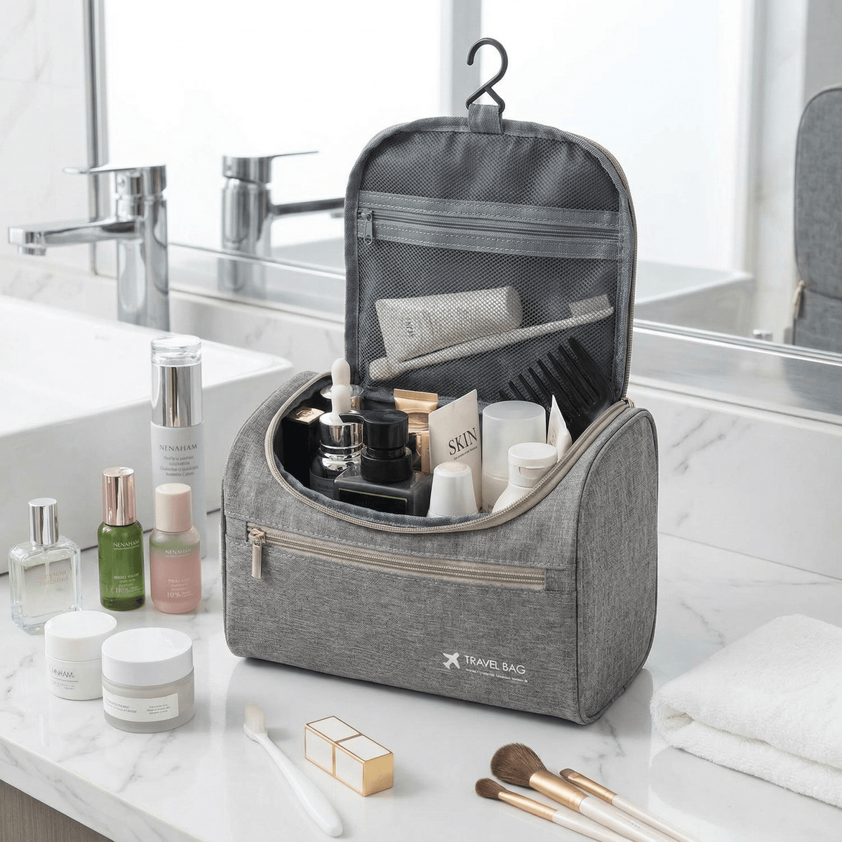 Grande Trousse de Toilette de Voyage Bleu Ardoise - | AïtaVia