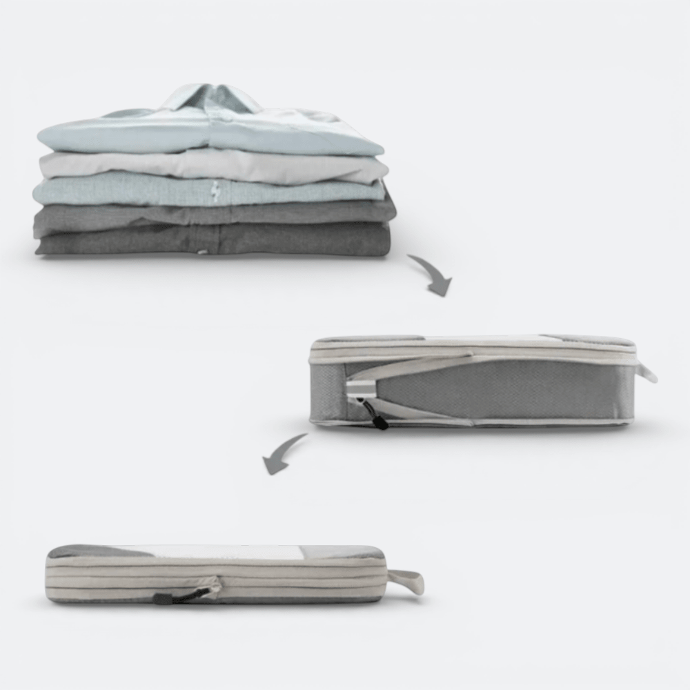 Organisateur De Valise Compressible Gris & Bleu Saphir - | AïtaVia