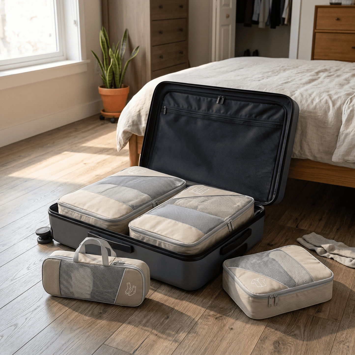 Organisateur De Valise Compressible Gris & Bleu Saphir - | AïtaVia