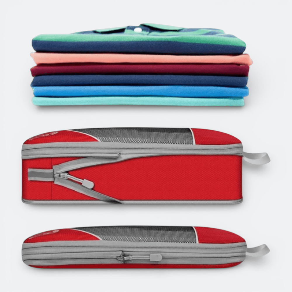 Organisateur De Valise Compressible Gris & Bleu Saphir - | AïtaVia