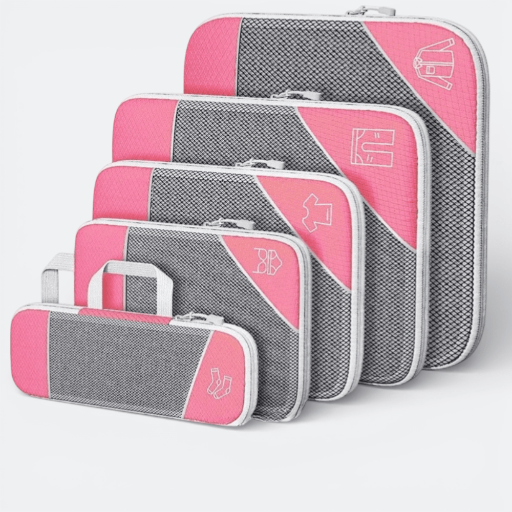 Organisateur De Valise Compressible Gris & Rose Vif - | AïtaVia