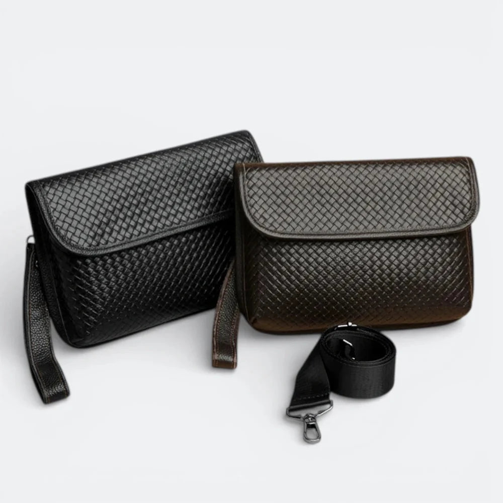 Petit Sac Bandoulière en Cuir Homme Noir & Brun Rosé - | AïtaVia