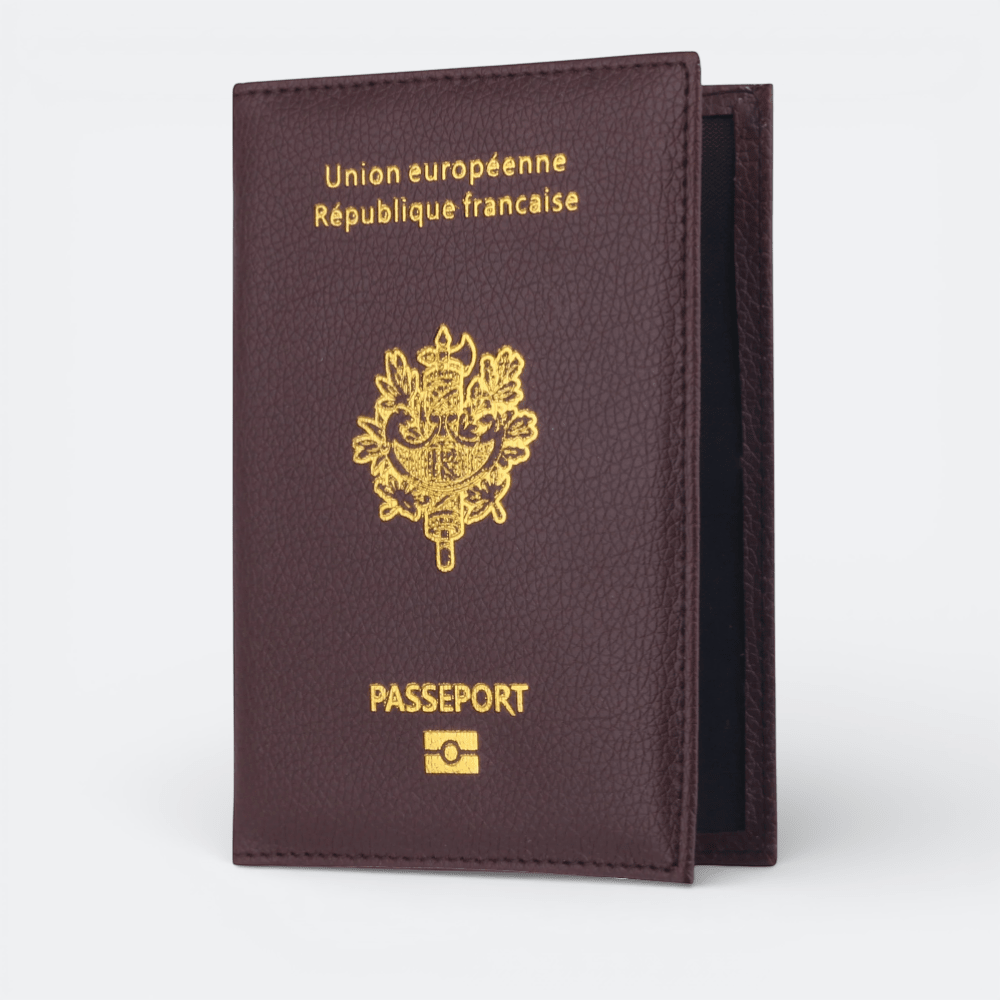 Protège Passeport Français Brun Aubergine - | AïtaVia