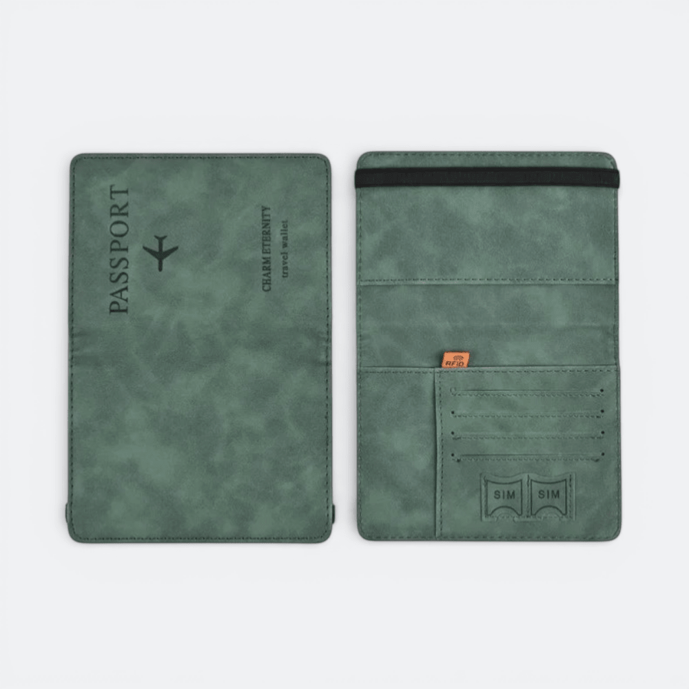 Protège Passeport Homme Vert Gris Ardoise - | AïtaVia