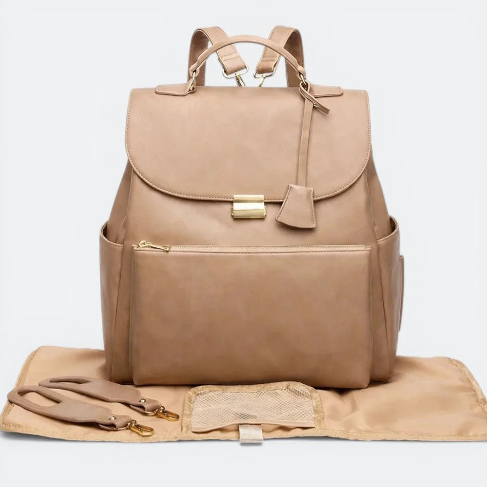 Sac à Dos à Langer en Cuir Sable Rosé - | AïtaVia