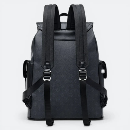 Sac à Dos Cuir à Rabat Motif Géométrique Gris - | AïtaVia