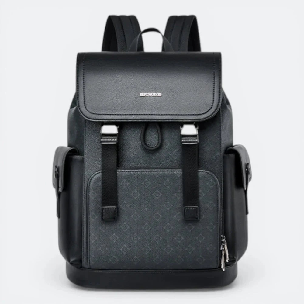 Sac à Dos Cuir à Rabat Motif Géométrique Gris - | AïtaVia