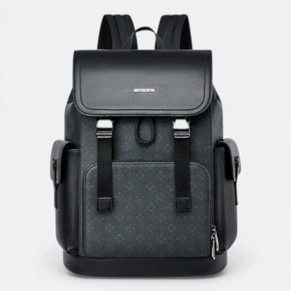Sac à Dos Cuir à Rabat Motif Géométrique Gris - | AïtaVia