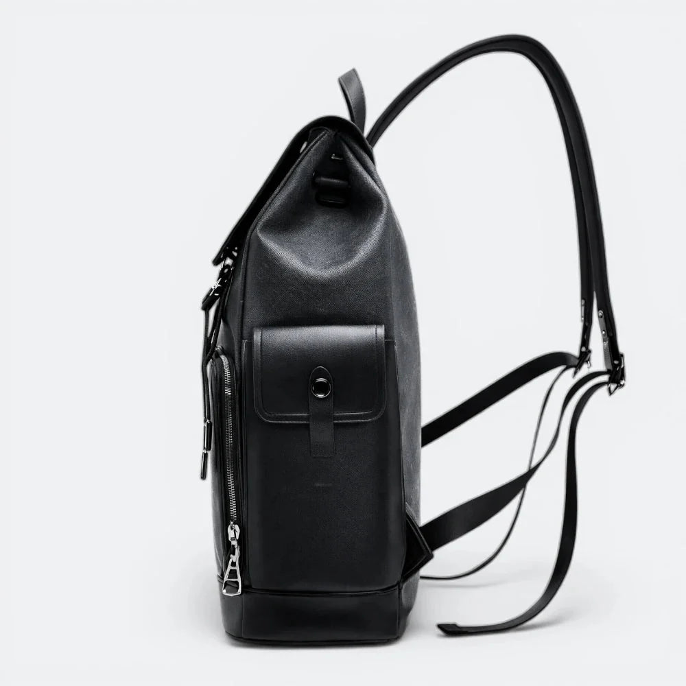 Sac à Dos Cuir à Rabat Motif Géométrique Gris - | AïtaVia