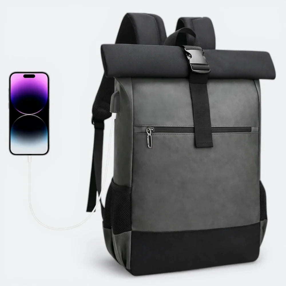 Sac à Dos Cuir Ordinateur Portable Bleu Gris - | AïtaVia