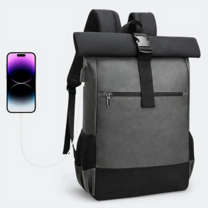 Sac à Dos Cuir Ordinateur Portable Bleu Gris - | AïtaVia