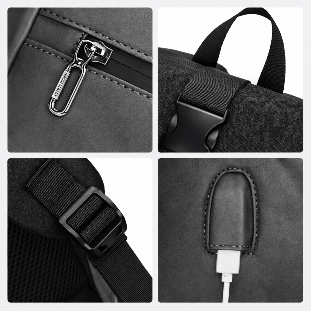 Sac à Dos Cuir Ordinateur Portable Bleu Gris - | AïtaVia