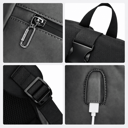 Sac à Dos Cuir Ordinateur Portable Bleu Gris - | AïtaVia