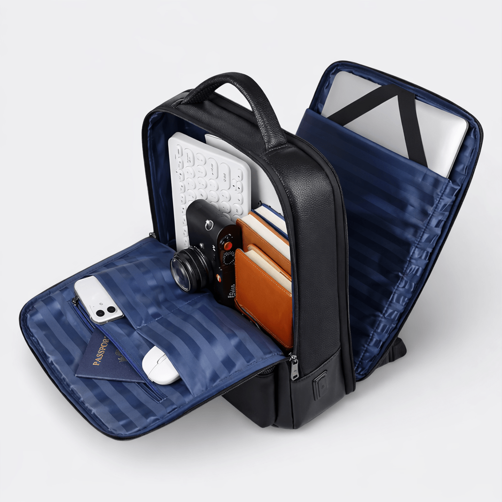 Sac à Dos Cuir Véritable Noir Homme Noir - | AïtaVia