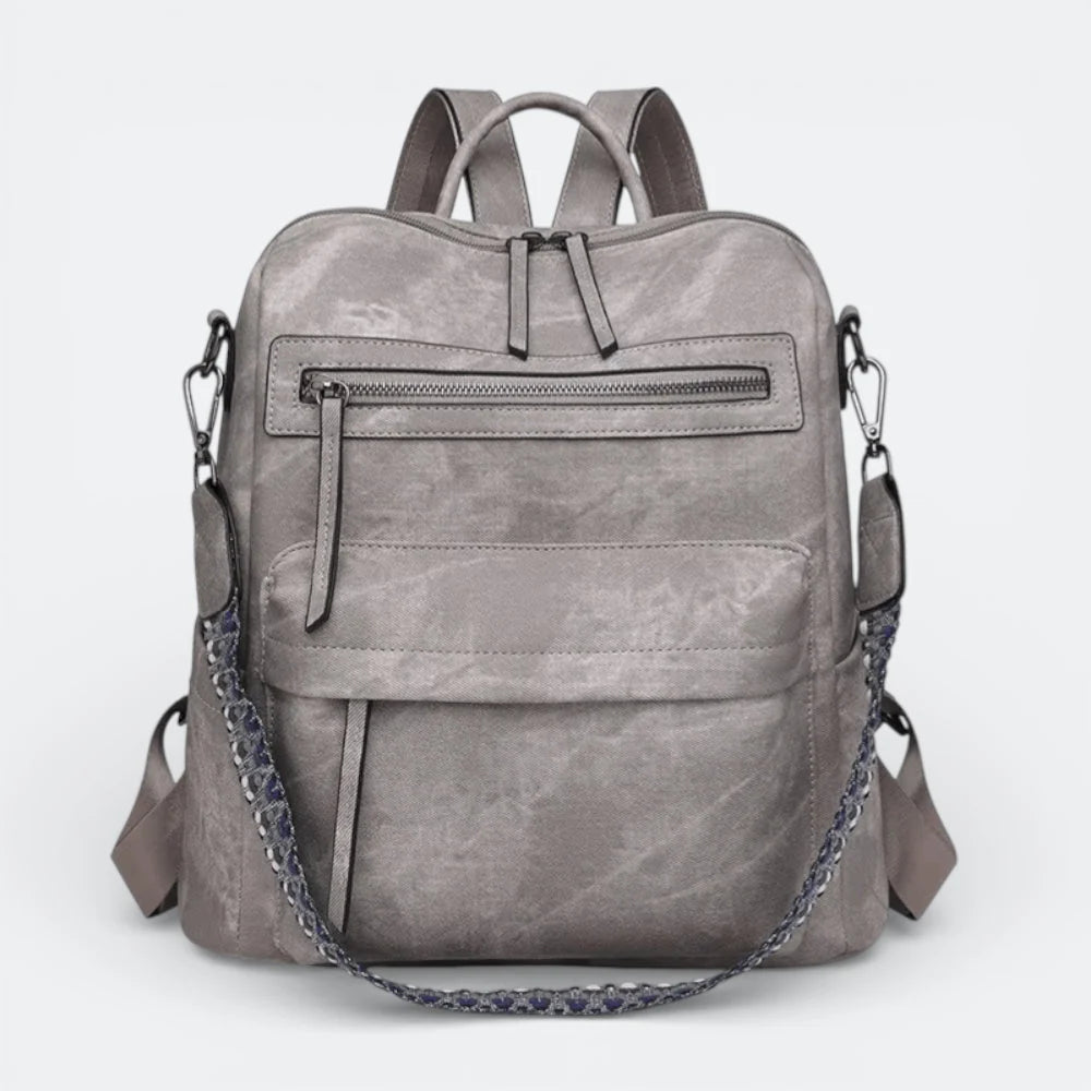 Sac à Dos en Cuir Imperméable Gris Taupe - | AïtaVia