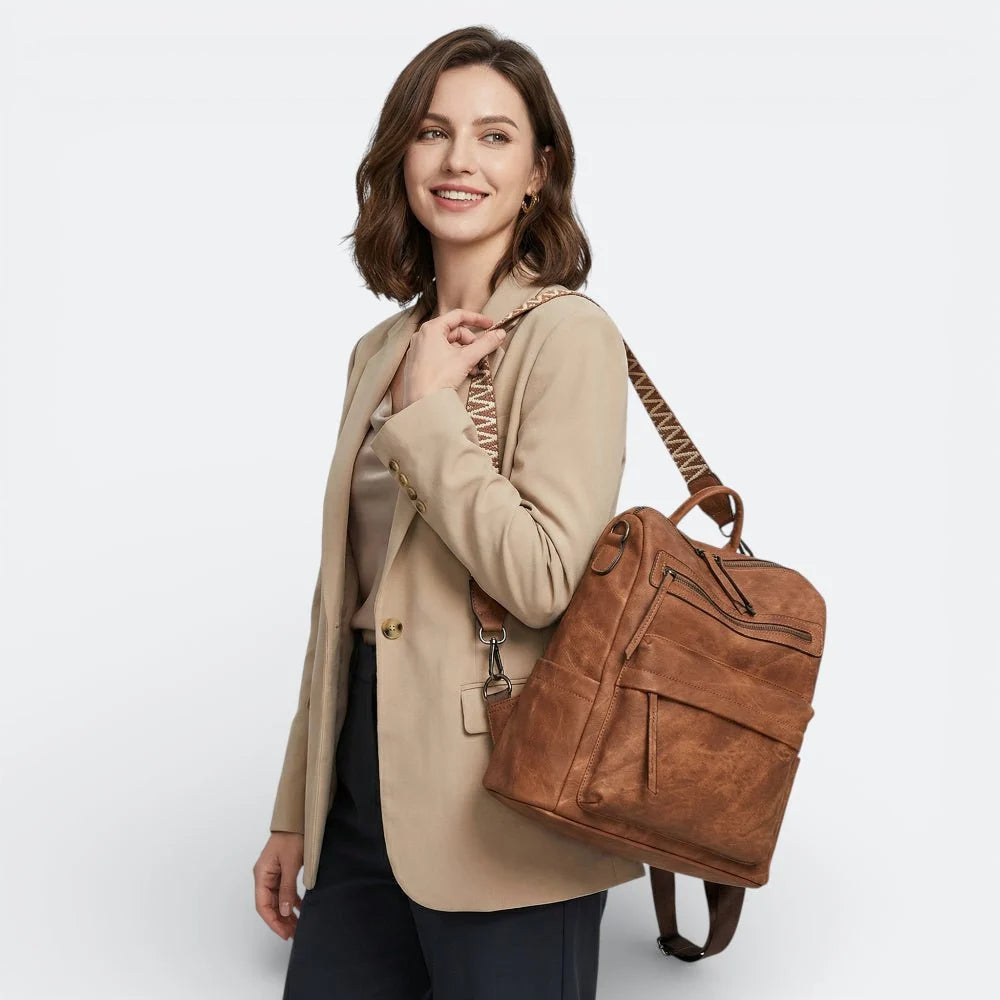 Sac à Dos en Cuir Imperméable Gris Taupe - | AïtaVia