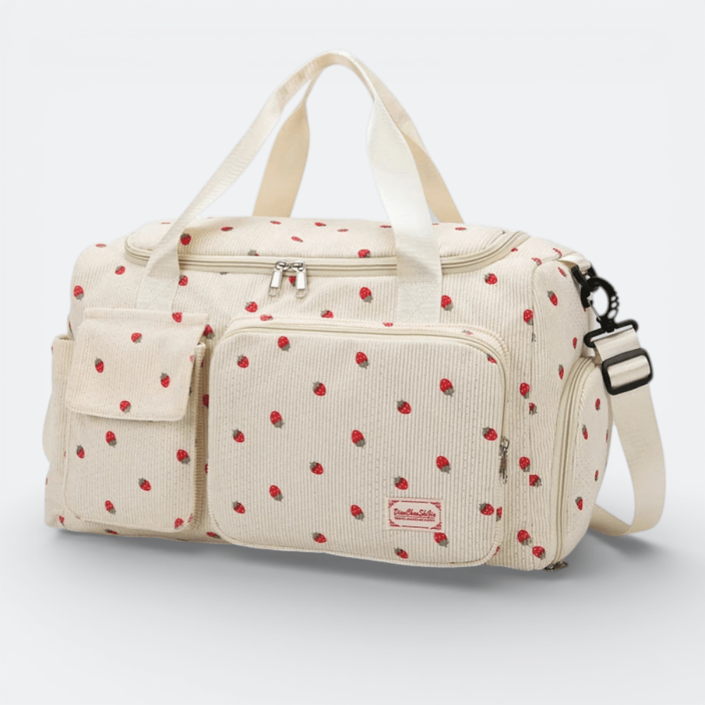 Sac de Voyage en Velours Côtelé Fraises Crème - | AïtaVia