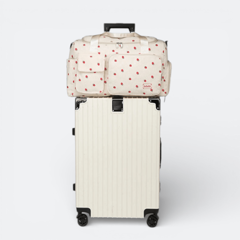 Sac de Voyage en Velours Côtelé Fraises Lavande - | AïtaVia