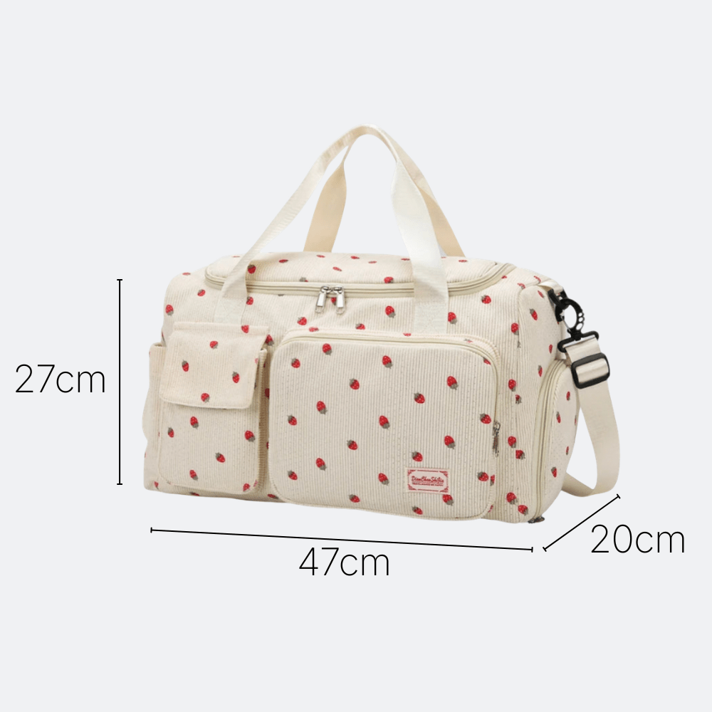 Sac de Voyage en Velours Côtelé Fraises Lavande - | AïtaVia