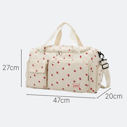 Sac de Voyage en Velours Côtelé Fraises Lavande - | AïtaVia