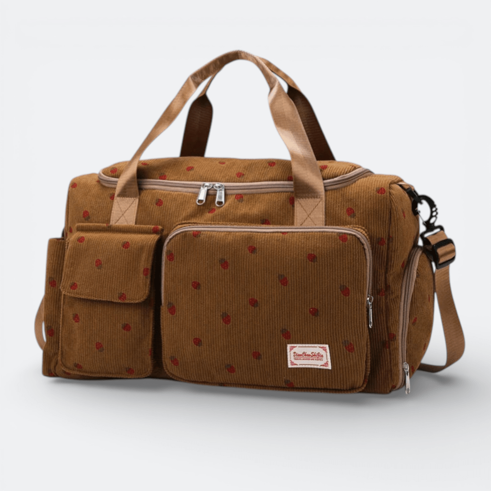Sac de Voyage en Velours Côtelé Fraises Marron - | AïtaVia