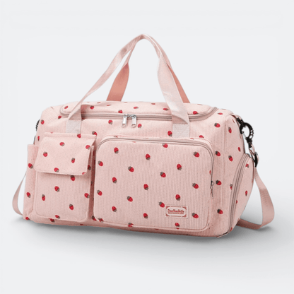 Sac de Voyage en Velours Côtelé Fraises Rose - | AïtaVia