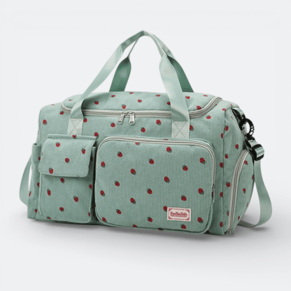 Sac de Voyage en Velours Côtelé Fraises Vert Menthe - | AïtaVia