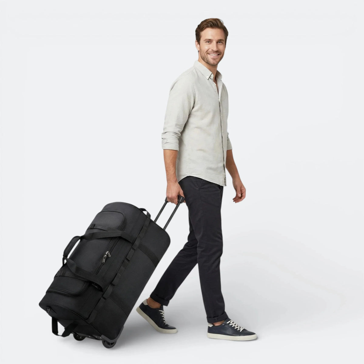 Sac de Voyage Polochon à Roulettes Noir & Bleu Gris - | AïtaVia