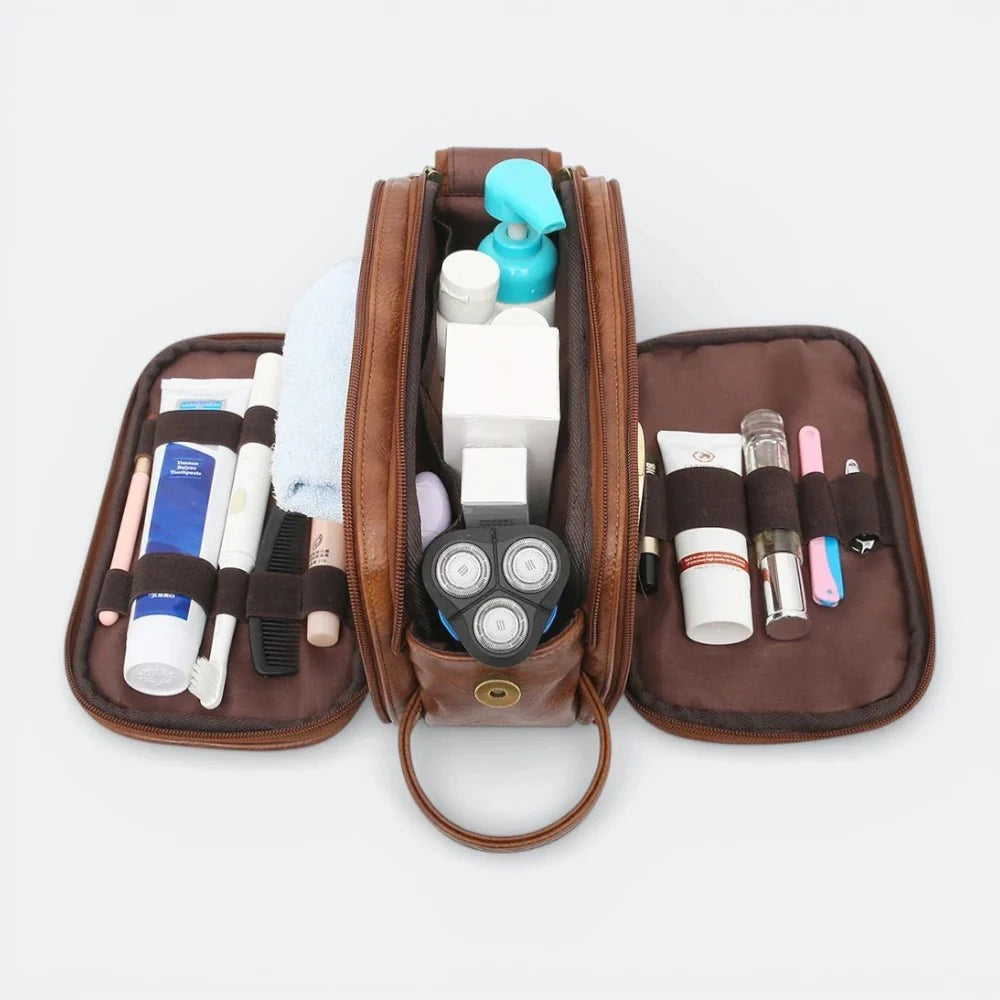 Trousse de Toilette pour Homme en Cuir Noir Charbon - | AïtaVia