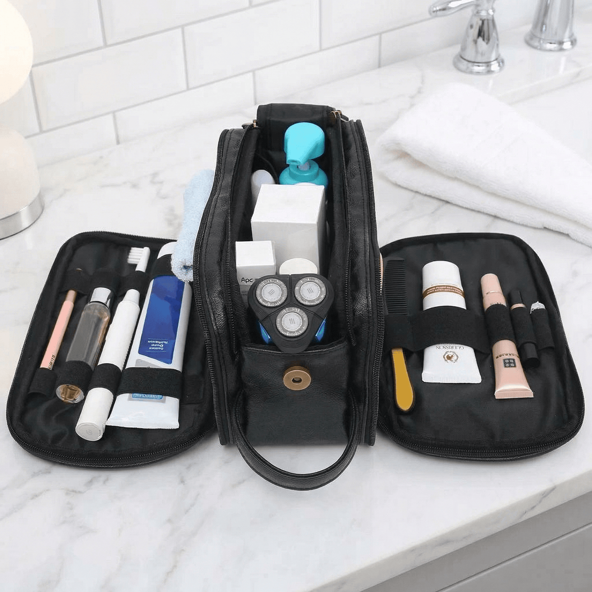 Trousse de Toilette pour Homme en Cuir Noir Charbon - | AïtaVia