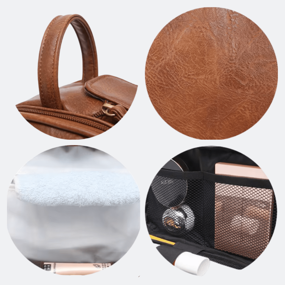 Trousse de Toilette pour Homme en Cuir Noir Charbon - | AïtaVia