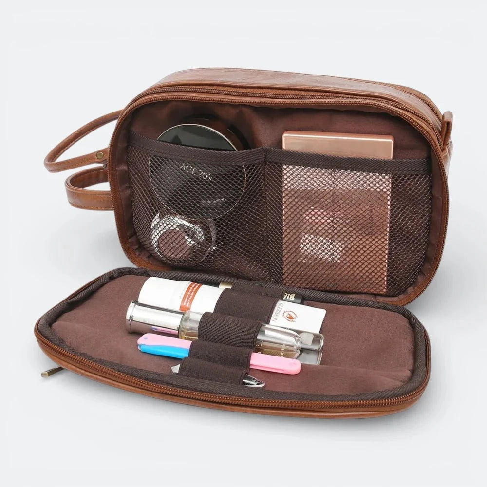 Trousse de Toilette pour Homme en Cuir Noir Charbon - | AïtaVia