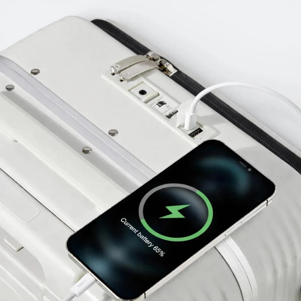 Valise Cabine avec Port USB Blanc Cassé - | AïtaVia
